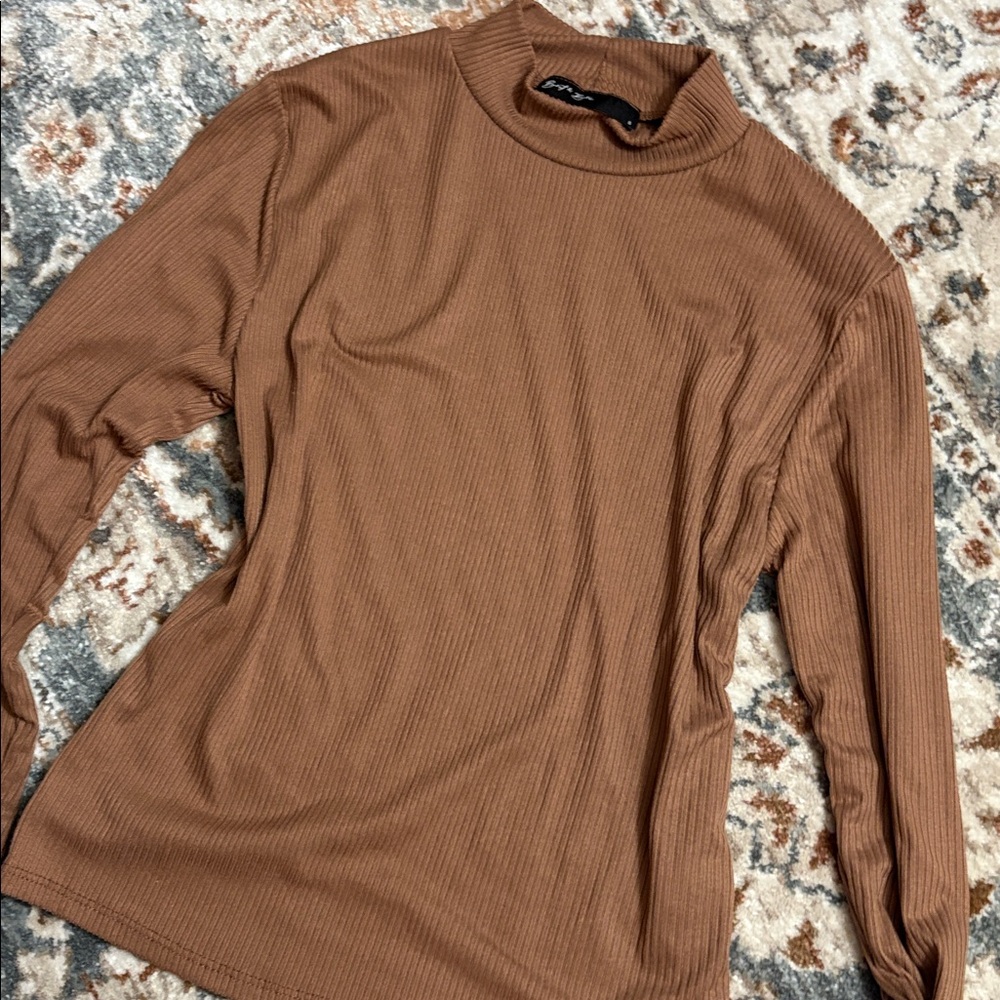 Brown Ribbed mock neck Sweater